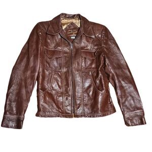 70s grunge indie sleaze reddish brown leather jacket